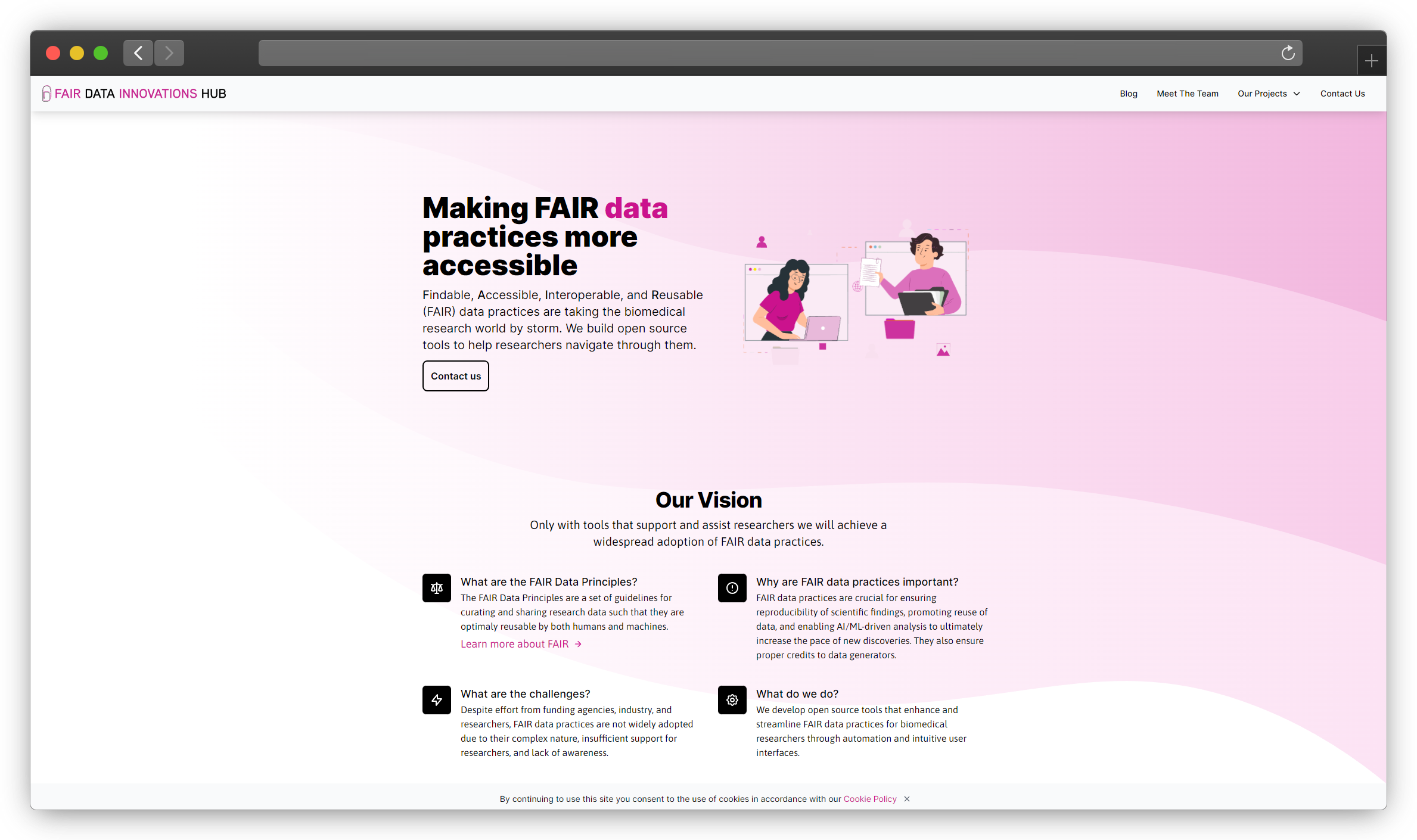 screenshots of FAIR Data Innovations Hub Website