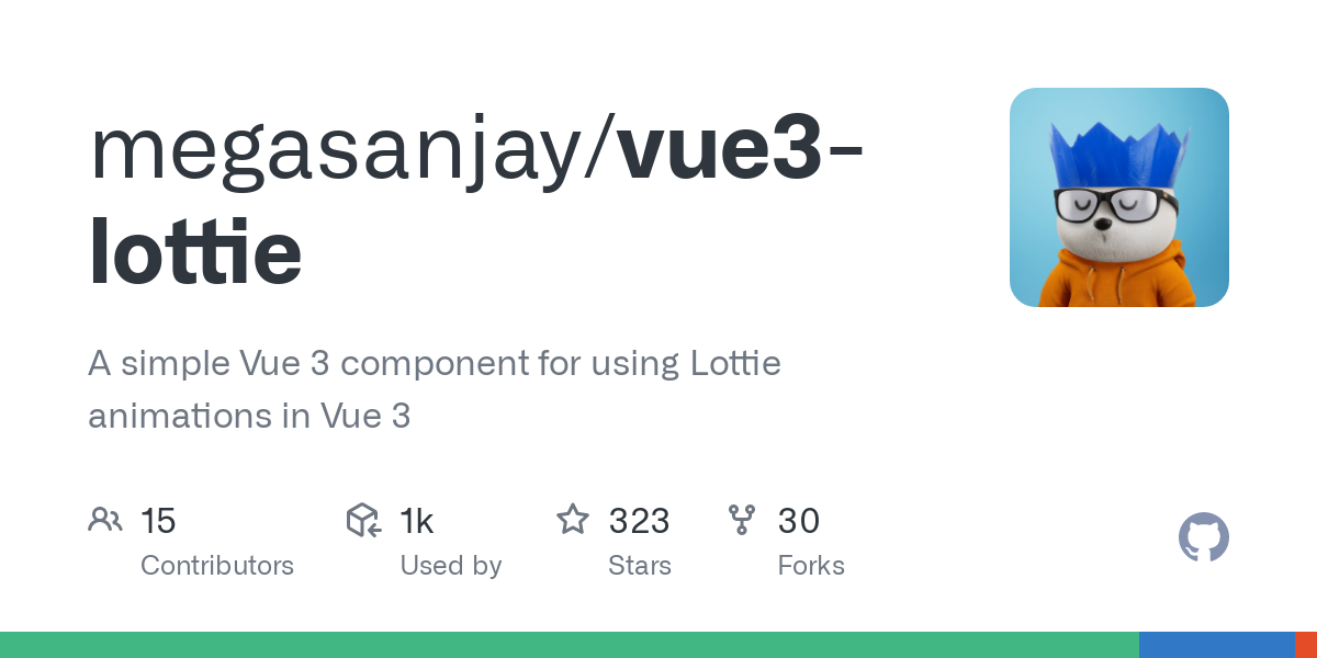 GitHub overview page for Vue 3 Lottie
